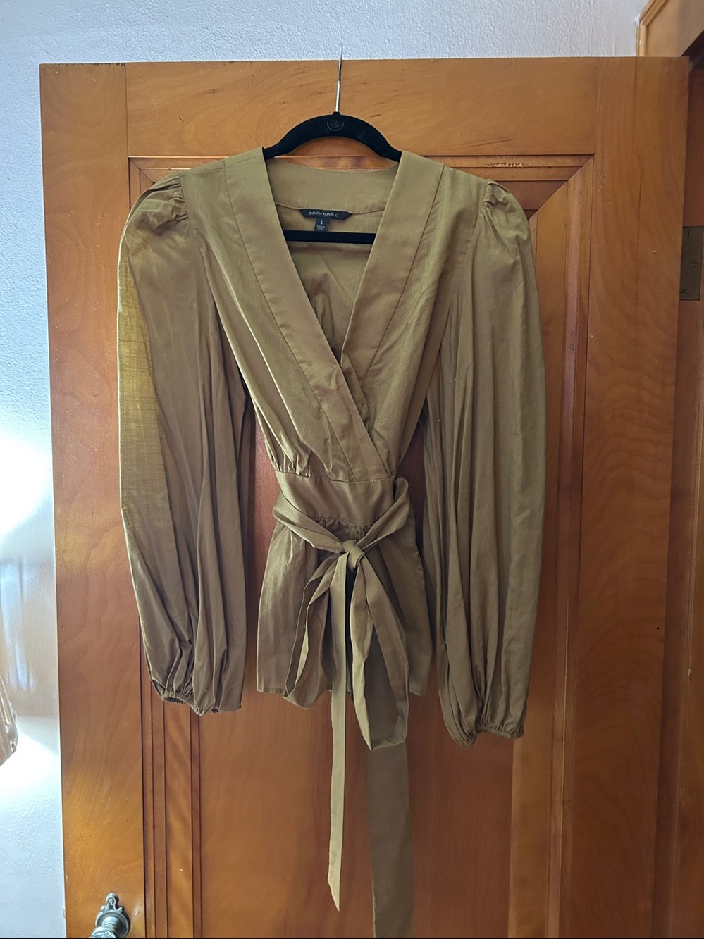 Banana Republic Tie-Waist Long Sleeve Wrap Top - dark mustard; Sz Small